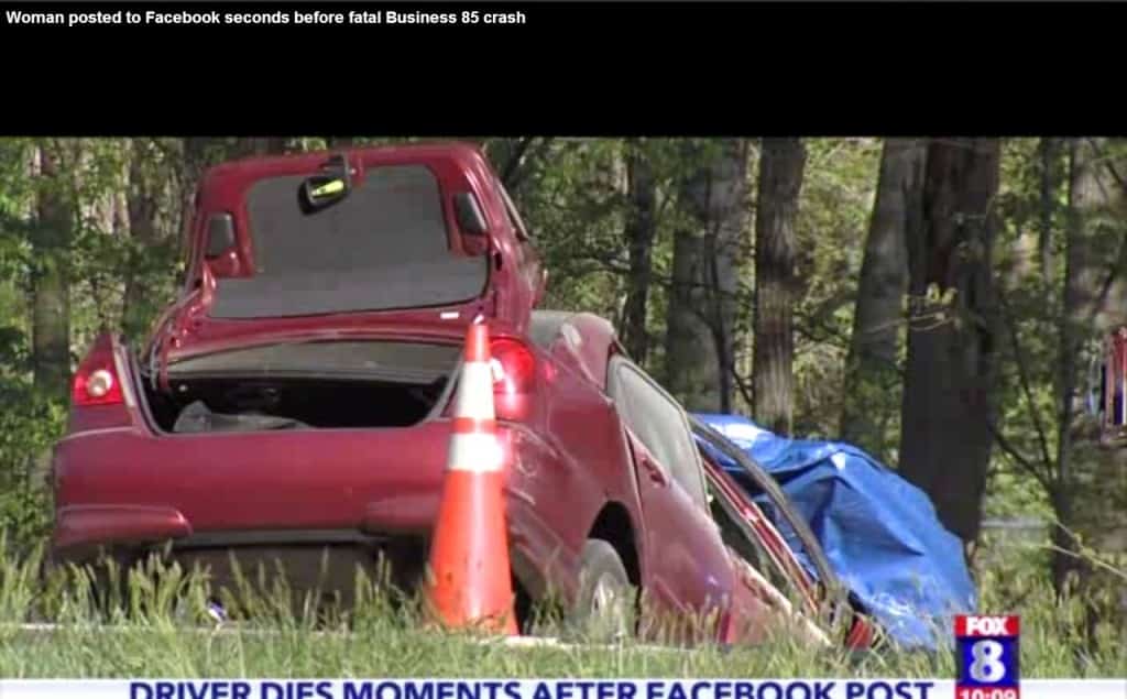 A screenshot of Courtney Ann Sanford's car after the crash.