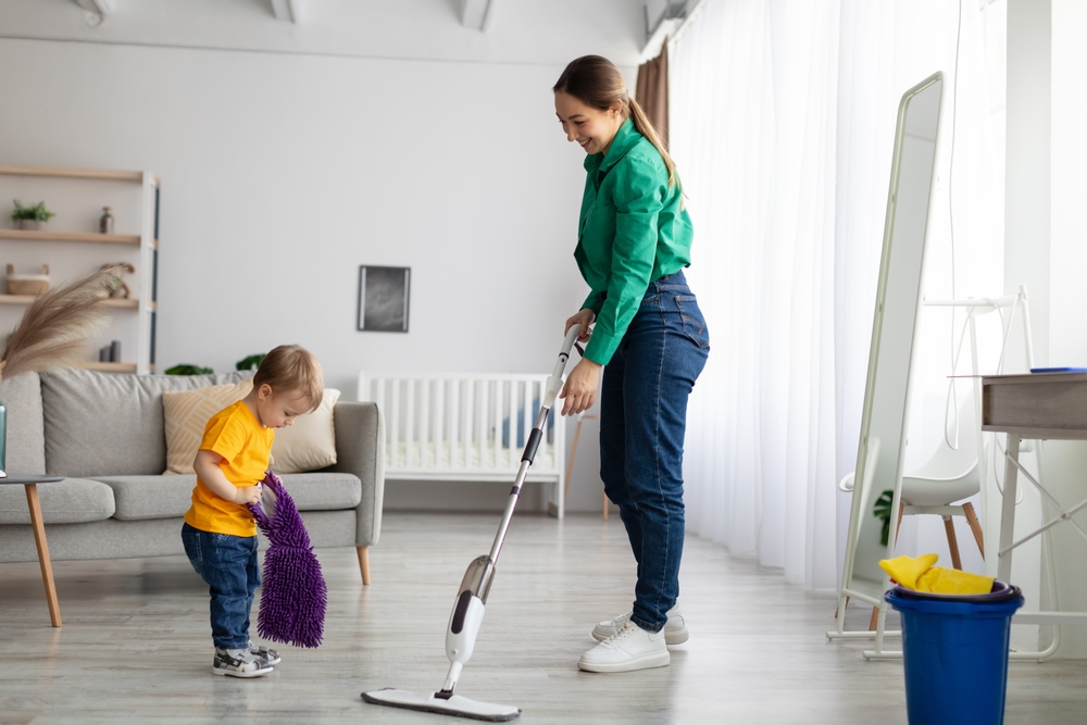 Little,Helper.,Mother,And,Her,Toddler,Son,clean together