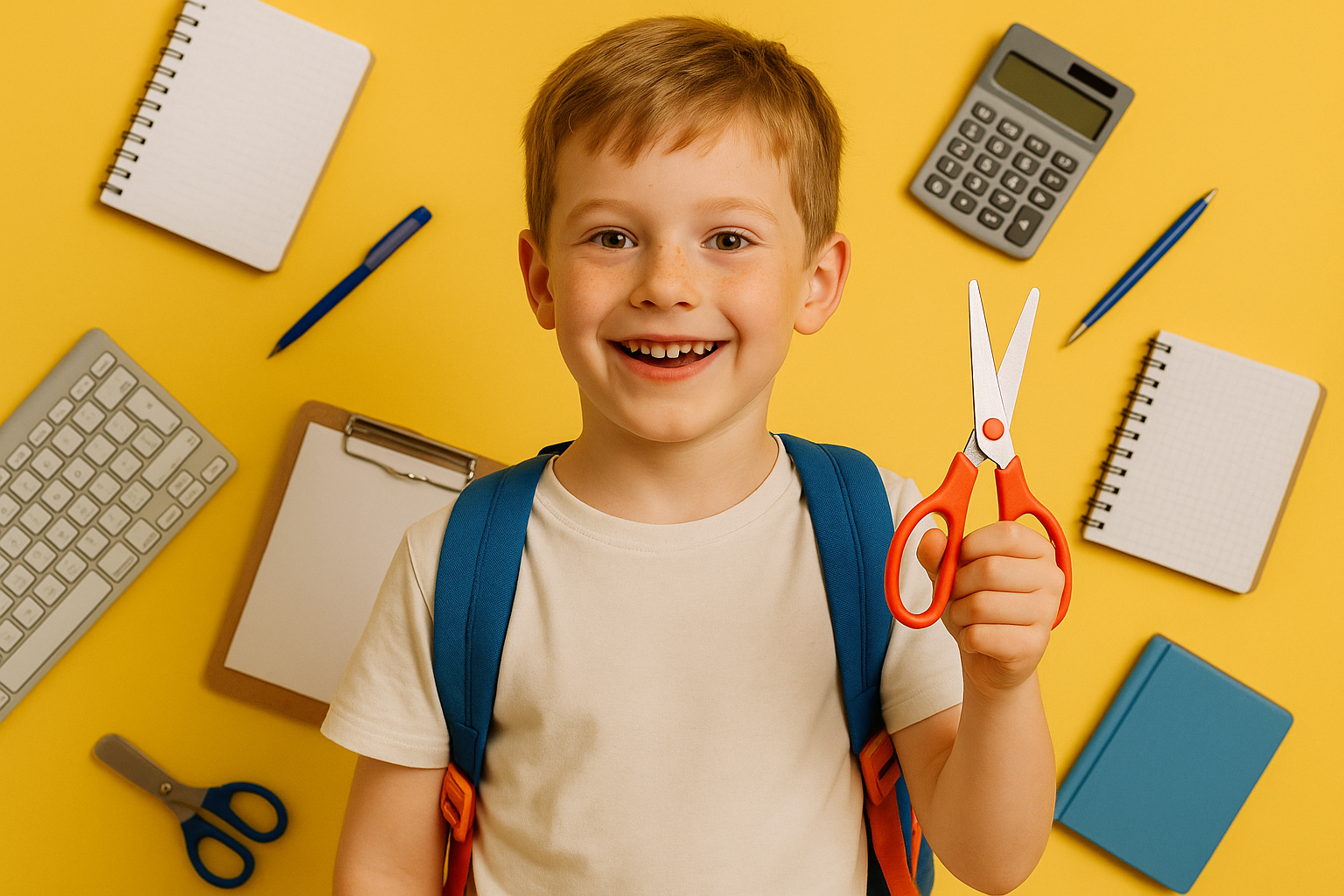 left-handed child holds scissors in left hand