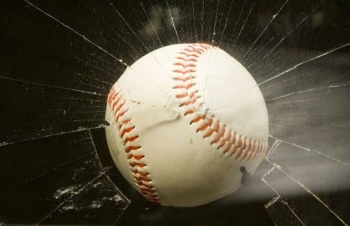 baseball, broken window