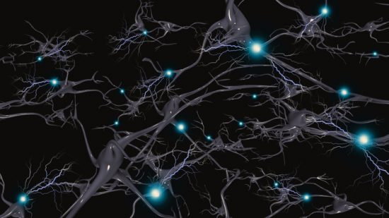 Brain cells with electrical firing. 3D rendering - Illustration