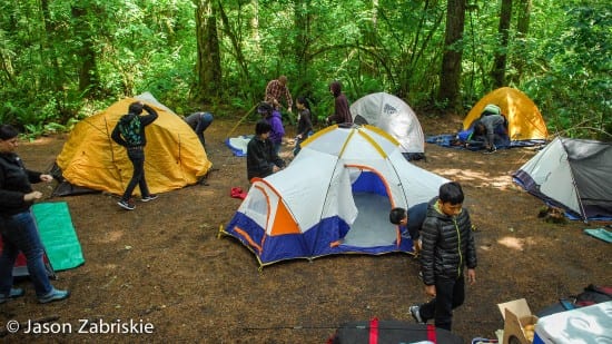 Pitching tents at Mt. Saint Helens (courtesy)