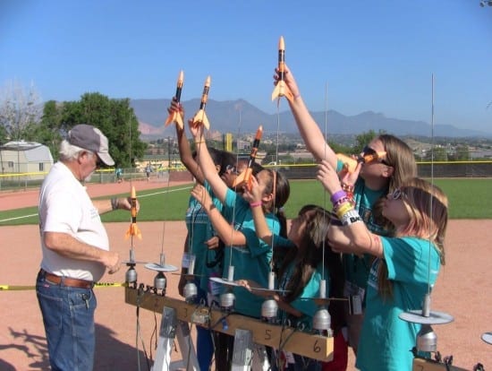 Setting up a rocket launch at the ExxonMobil Bernard Harris Summer Science Camp (courtesy)