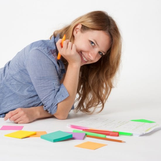 Student at study, smiles