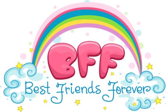 Cartoon Rainbow above "BFF" Best Friends Forever