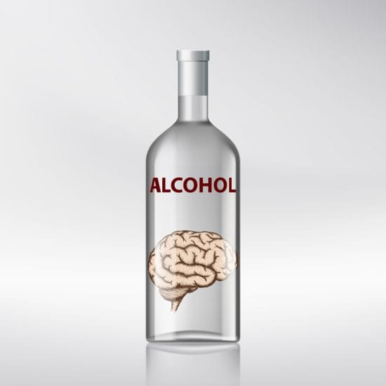 Underage Drinking can damage the developing brain. Brain in bottle of vodka