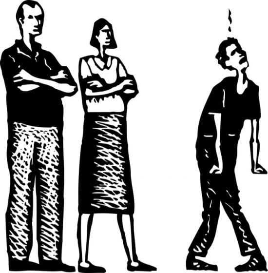 black and white animation of parents saying no to frustrated teenager