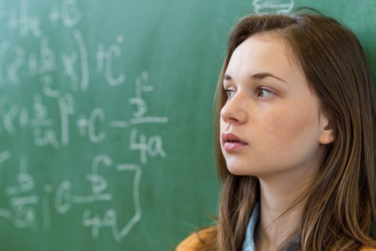 Girl with math anxiety dyscalculia