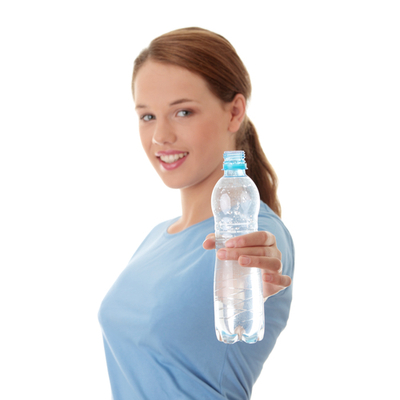 Girl holds out water bottle