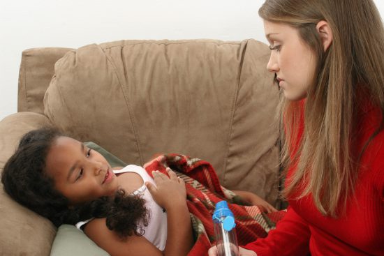 babysitter cares for sick child