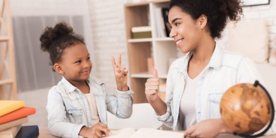 Homeschooling mother and daughter