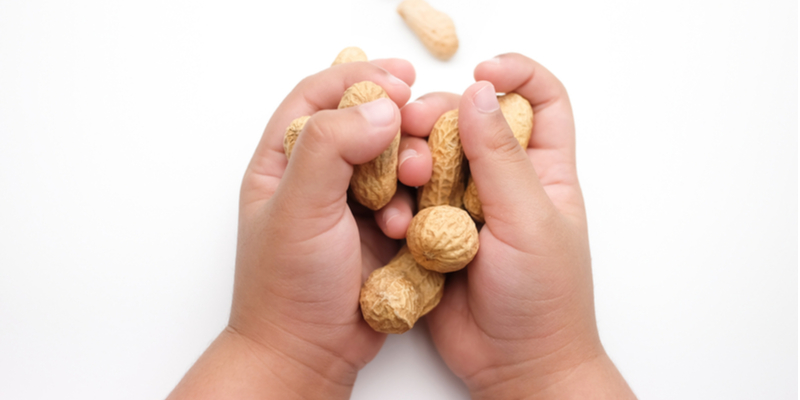 small hands hold peanuts