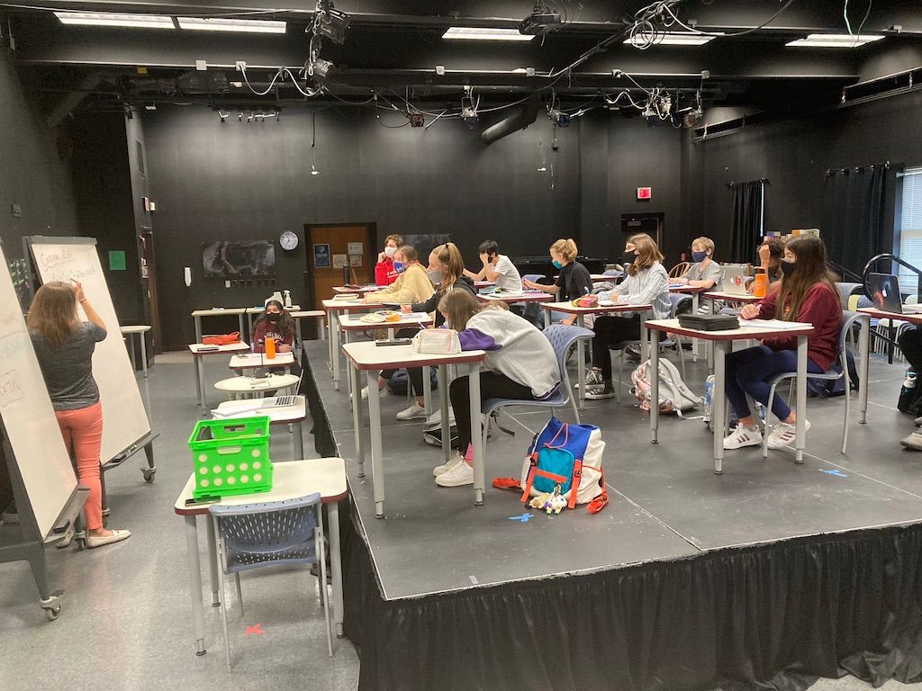 School theatre is repurposed for in-person classroom learning at ISI