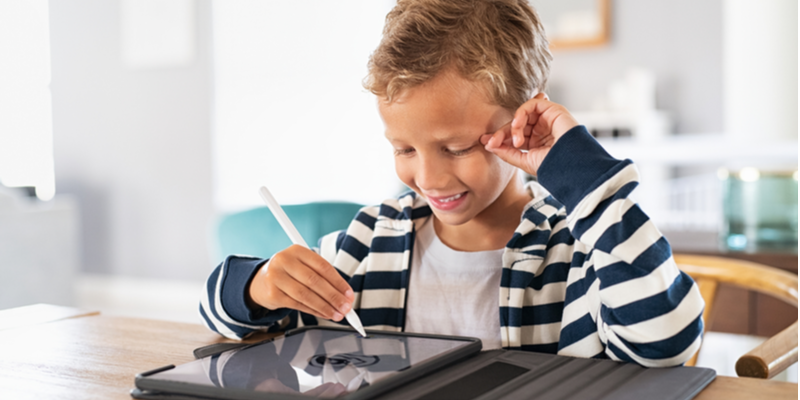 creative screen time for boy on tablet