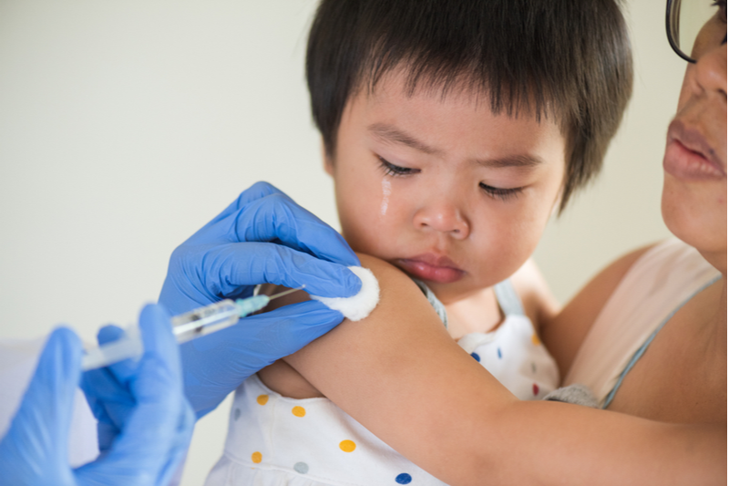 child cries after a shot