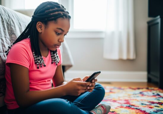 Teenager on phone showing effects of social media on self-esteem