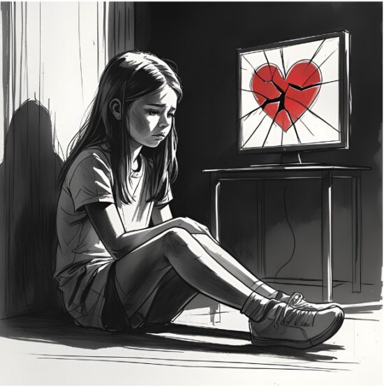 broken hearted girl computer screen representative of Ani AI