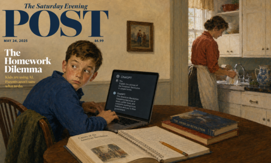 boy cheating with AI surreptitiously looks to make sure his mother isn't watching